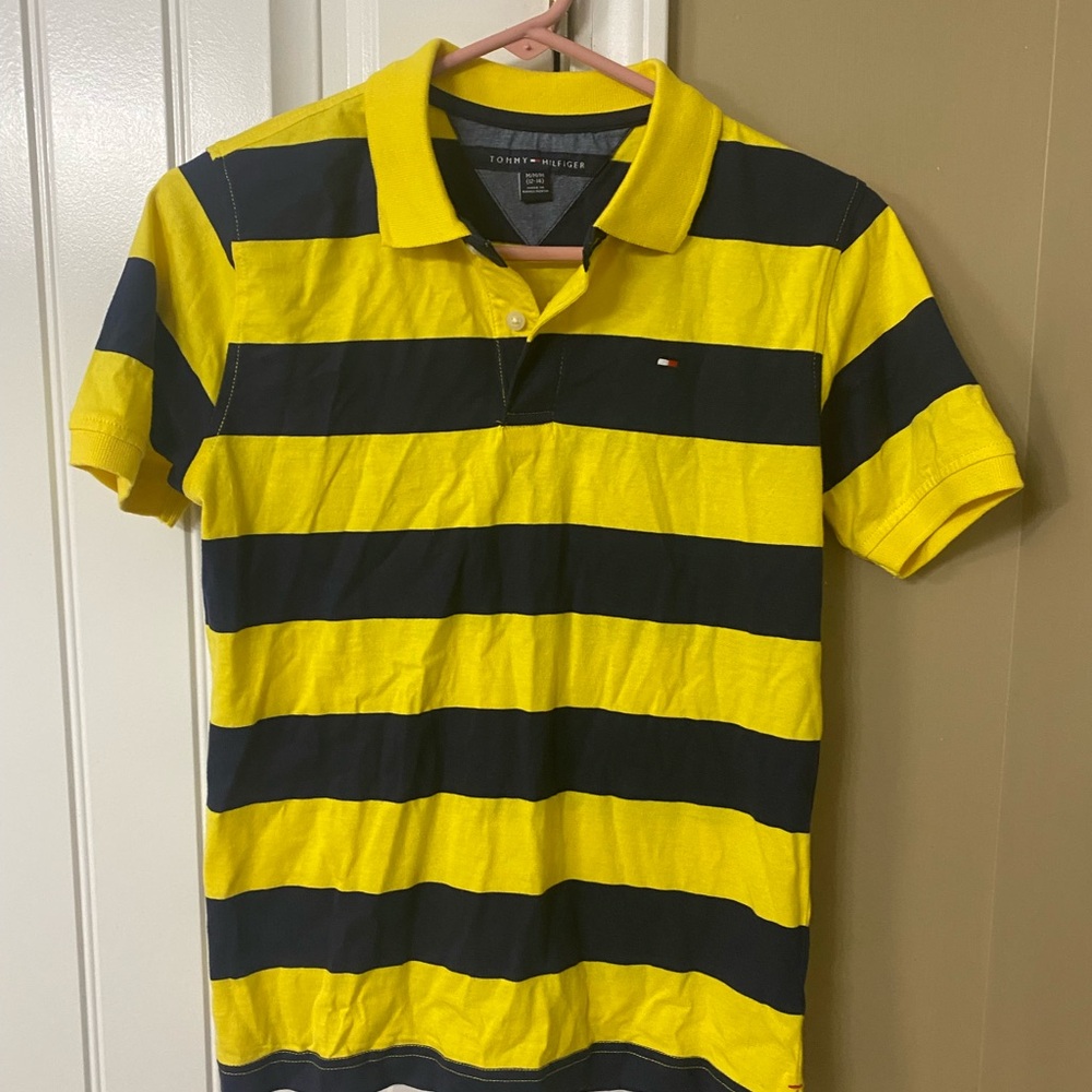 Tommy Hilfiger Boys Yellow and Navy Striped Polo Shirt
